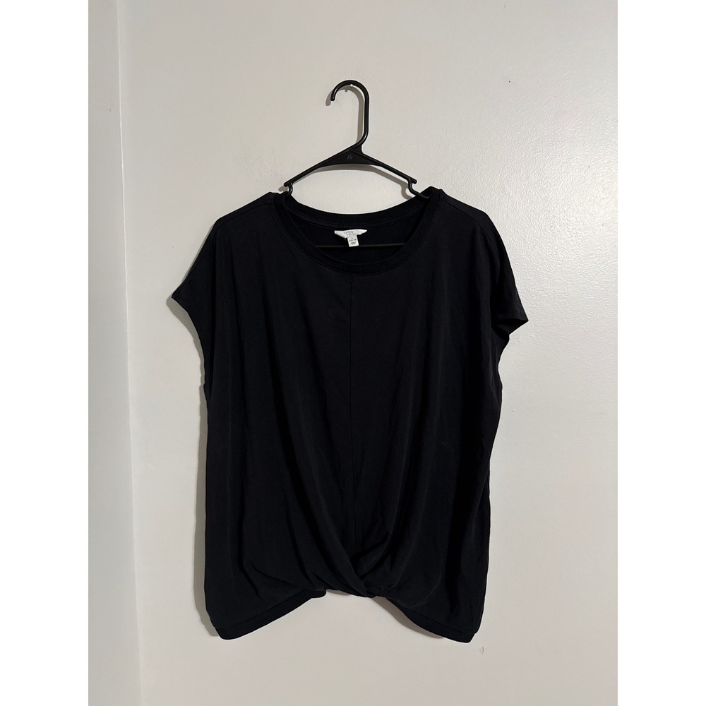 Time and Tru Womens Black Twist Front Short Sleeve Top Lyocell Blend Large 12-14